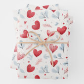 Whimsical Waterverf Hearts and Leaves Pattern Inpakpapier Vel (In situ)