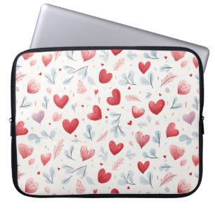 Whimsical Waterverf Hearts and Leaves Pattern Laptop Sleeve