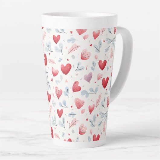 Whimsical Waterverf Hearts and Leaves Pattern Latte Mok (Rechterhoek)
