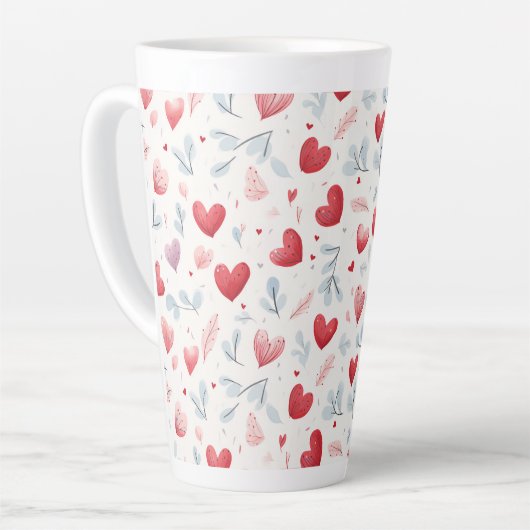 Whimsical Waterverf Hearts and Leaves Pattern Latte Mok (Linkerhoek)