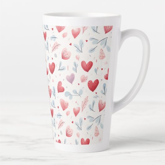 Whimsical Waterverf Hearts and Leaves Pattern Latte Mok (Rechts)