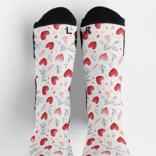 Whimsical Waterverf Hearts and Leaves Pattern Sokken (Top)