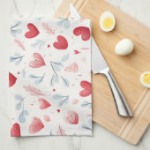 Whimsical Waterverf Hearts and Leaves Pattern Theedoek (Quarter Fold)