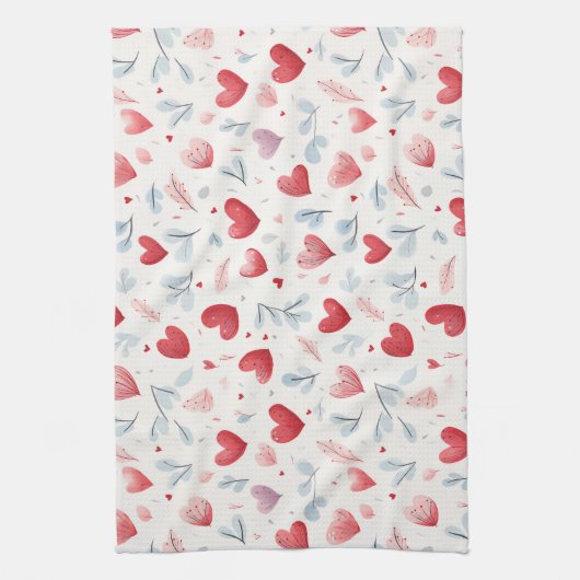 Whimsical Waterverf Hearts and Leaves Pattern Theedoek (Verticaal)