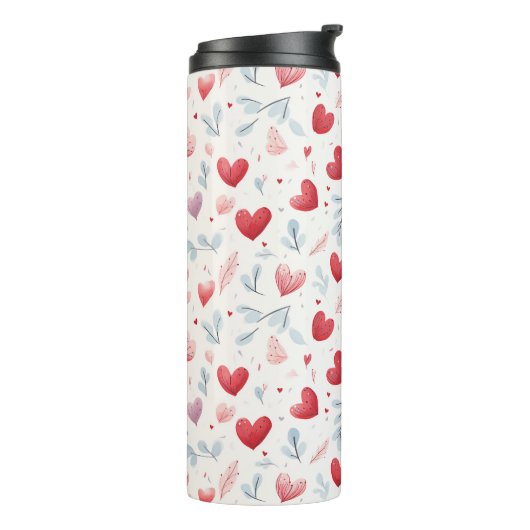 Whimsical Waterverf Hearts and Leaves Pattern Thermosbeker (Gedraaid links)