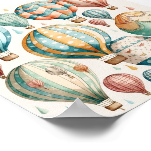 Whimsical Waterverf Hot Air-ballonnen Art Print (Hoek)