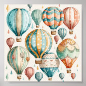 Whimsical Waterverf Hot Air-ballonnen Art Print (Voorkant)