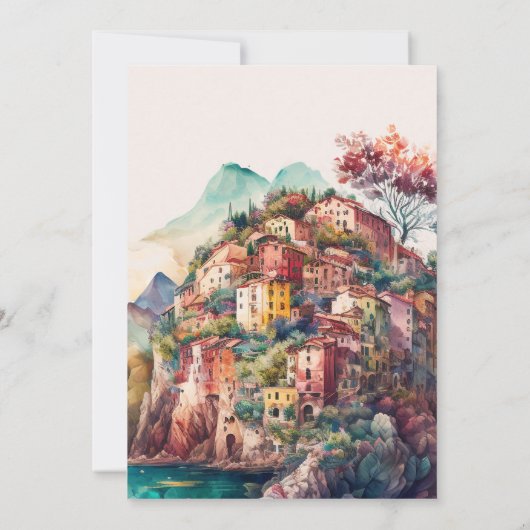 Whimsical Waterverf Italiaans Desitnation Wedding Kaart (Achterkant)