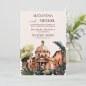 Whimsical Waterverf Italiaans Desitnation Wedding Kaart (Staand voorkant)