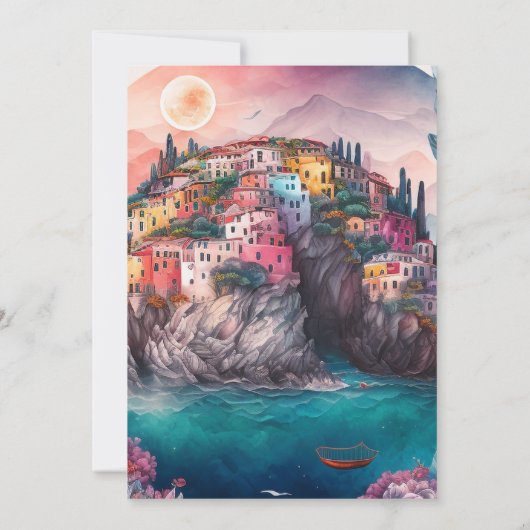 Whimsical Waterverf Italiaans DestBridal in Kaart (Achterkant)