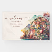 Whimsical Waterverf Italiaans Destination Wedding Spandoek (Horizontaal)