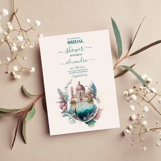 Whimsical Waterverf Italy Destination Bridal I Kaart