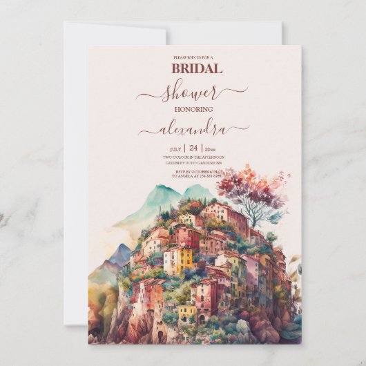 Whimsical Waterverf Italy Destination Bridal Kaart (Voorkant)