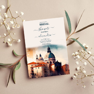 Whimsical Waterverf Italy Destination Bridal Kaart