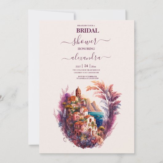 Whimsical Waterverf Italy Destination Bridal Kaart (Voorkant)