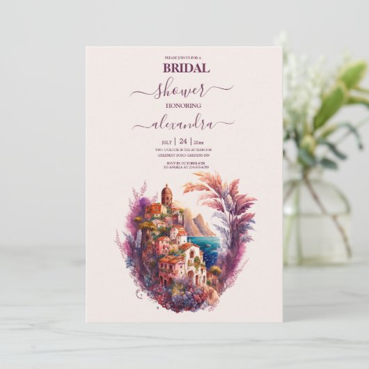 Whimsical Waterverf Italy Destination Bridal Kaart (Staand voorkant)