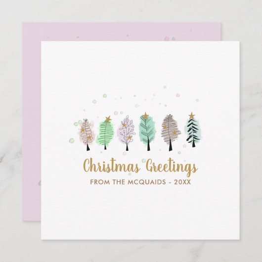 Whimsical Waterverf kerstbomen Feestdagenkaart (Voorkant / Achterkant)