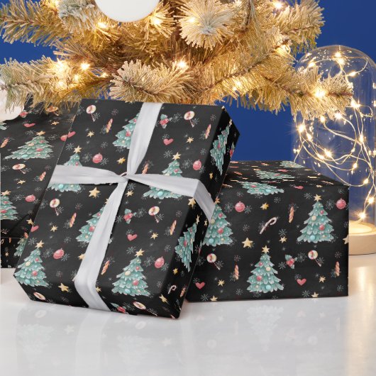 Whimsical Waterverf kerstboom Cadeaupapier (Feestdagen)