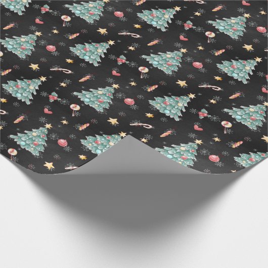 Whimsical Waterverf kerstboom Cadeaupapier (Hoek)