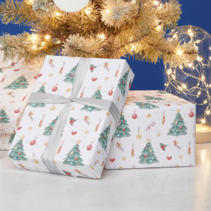 Whimsical Waterverf kerstboom Cadeaupapier