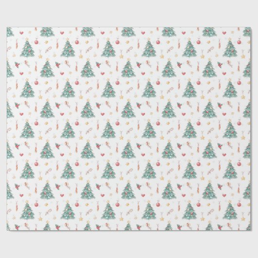 Whimsical Waterverf kerstboom Cadeaupapier (Vlak)