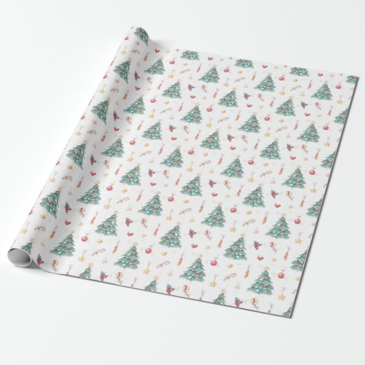 Whimsical Waterverf kerstboom Cadeaupapier (Uitgerold)