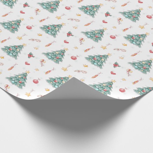 Whimsical Waterverf kerstboom Cadeaupapier (Hoek)