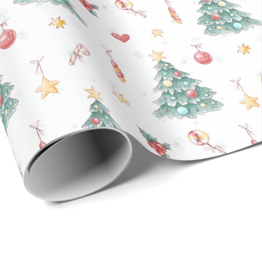 Whimsical Waterverf kerstboom Cadeaupapier (Rol Hoek)