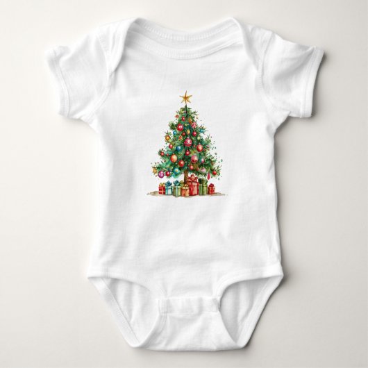 Whimsical Waterverf kerstboom vakantie outfit Romper (Voorkant)