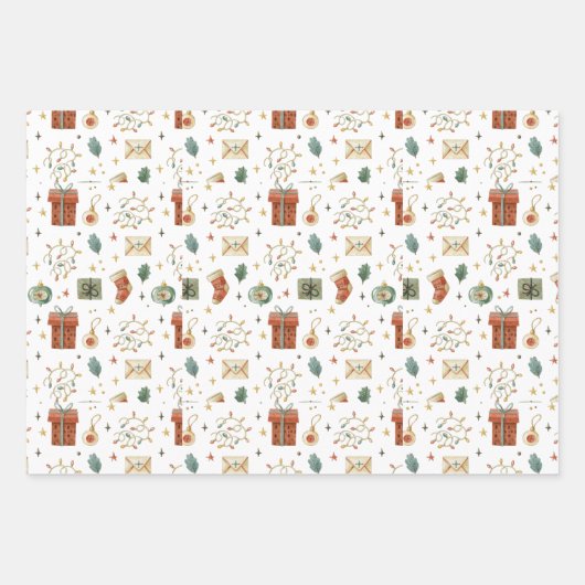 Whimsical-Waterverf-kerstillustraties Inpakpapier Vel (Voorkant 2)