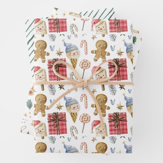 Whimsical-Waterverf-kerstillustraties Inpakpapier Vel (In situ)