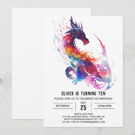 Whimsical Waterverf Kinder Dragon Birthday Kaart (Voorkant / Achterkant)