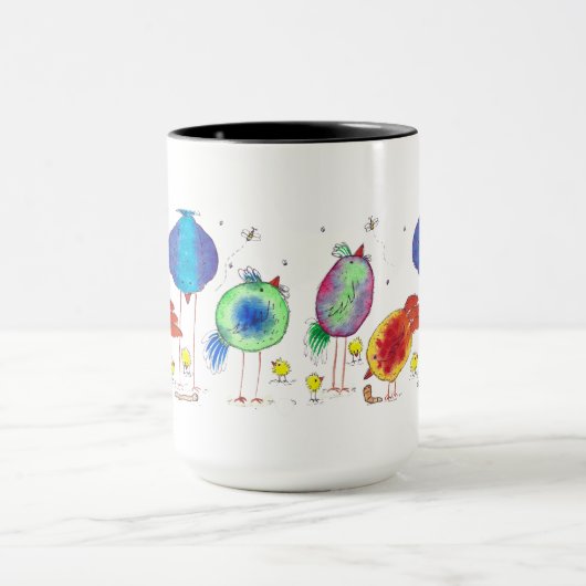 Whimsical Waterverf Kippen 15 oz Keramische Mok (Midden)