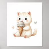 Whimsical Waterverf Kitten met Ice Cream Cone Poster (Voorkant)