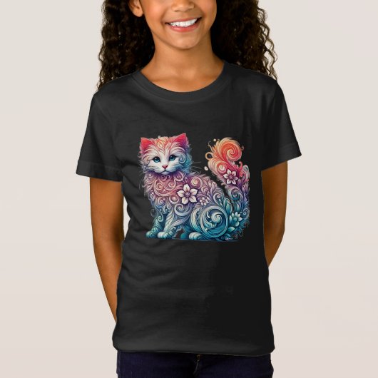 Whimsical Waterverf Kitten T-shirt (Voorkant)