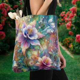 Whimsical Waterverf Kleurrijke Columbine Flowers Tote Bag
