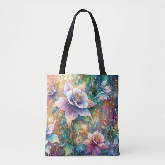 Whimsical Waterverf Kleurrijke Columbine Flowers Tote Bag (Voorkant)