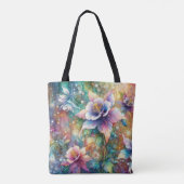 Whimsical Waterverf Kleurrijke Columbine Flowers Tote Bag (Achterkant)