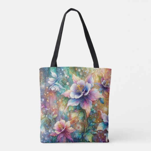 Whimsical Waterverf Kleurrijke Columbine Flowers Tote Bag (Achterkant)