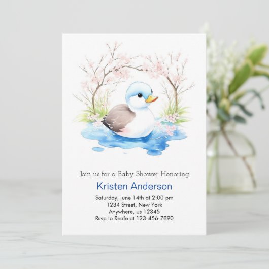 Whimsical Waterverf Little Duck Boy Baby shower Kaart (Staand voorkant)