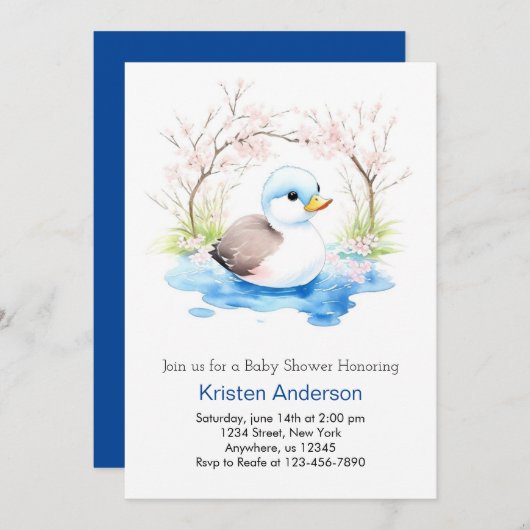 Whimsical Waterverf Little Duck Boy Baby shower Kaart (Voorkant / Achterkant)