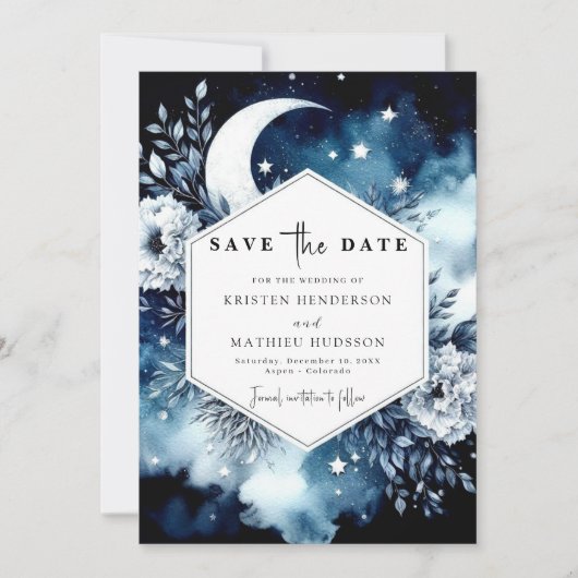 Whimsical Waterverf Maanverlichte bruiloft Save The Date (Voorkant)
