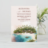Whimsical Waterverf Maldives Destination Wedding Kaart (Staand voorkant)