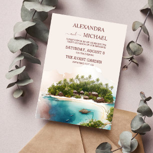 Whimsical Waterverf Maldives Destination Wedding Kaart