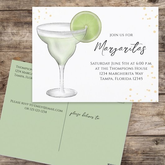Whimsical Waterverf Margarita Limoen Calligrafie Briefkaart