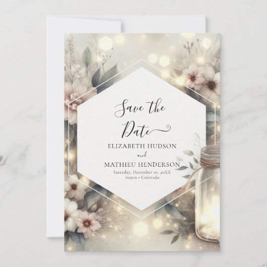 Whimsical Waterverf Mason Jar Wedding Save The Date (Voorkant)