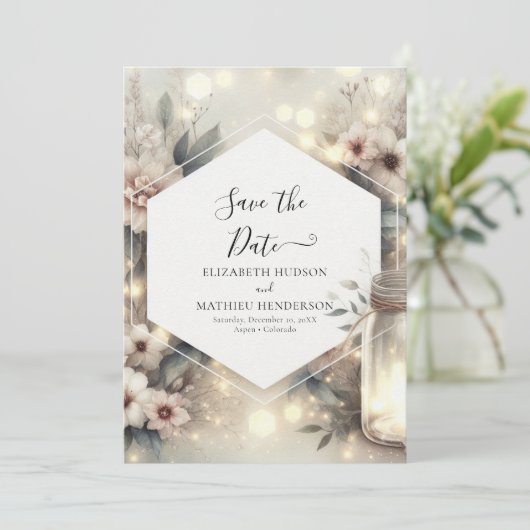 Whimsical Waterverf Mason Jar Wedding Save The Date (Staand voorkant)