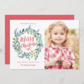 Whimsical-Waterverf met kerstfotokaart Feestdagenkaart (Voorkant / Achterkant)