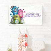 Whimsical Waterverf Monsters Kind verjaardagsfeest Spandoek (Insitu)