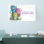 Whimsical Waterverf Monsters Kind verjaardagsfeest Spandoek (Beurs)
